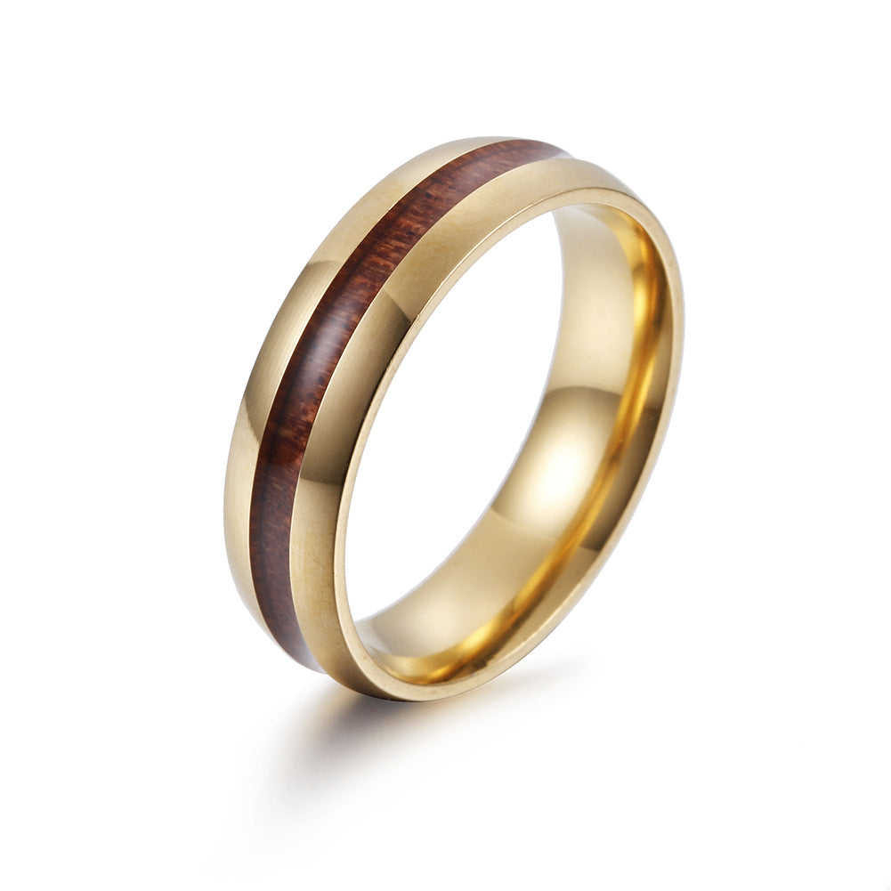 Wholesale Inlaid Acacia Wood Stainless Steel Rings