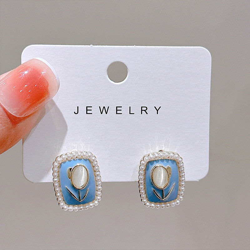 Pendientes de perlas de flor de ópalo de plata chapada en oro real al por mayor OLY-ES-FL003