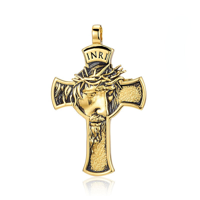 Wholesale Titanium Steel Cross Head Pendant Necklace