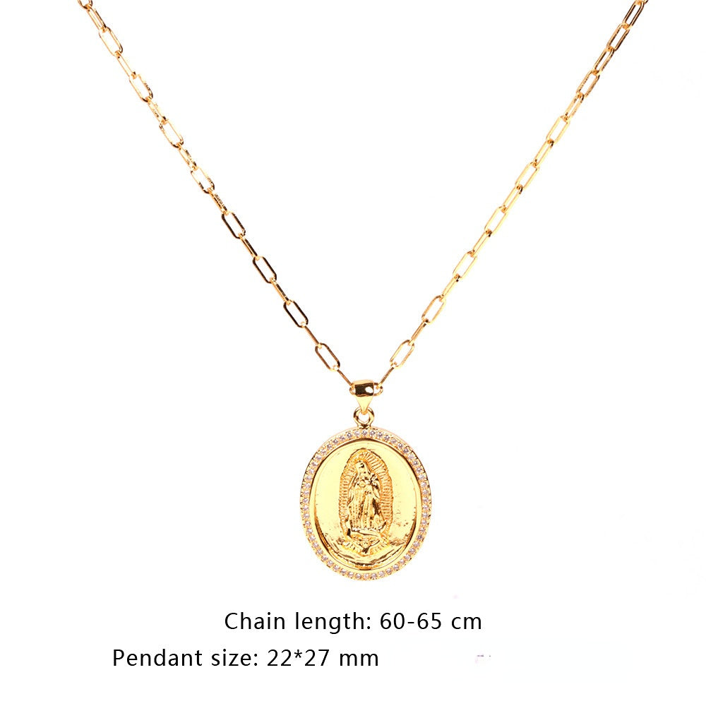 Wholesale Copper Thick Chain Round Card Diamond Creative Necklace