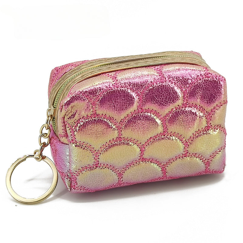 Wholesale Colorful Fish Scale Pattern Embroidered Mini Portable Storage Bag Polyester Wallet Keychains