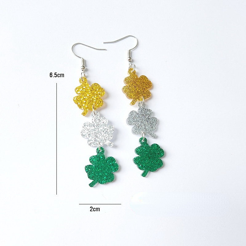 Wholesale Jewelry St. Patrick's Day Lucky Glitter Acrylic Earrings