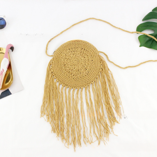 Bolsa de playa con flecos tejidos a mano de hilo de algodón al por mayor