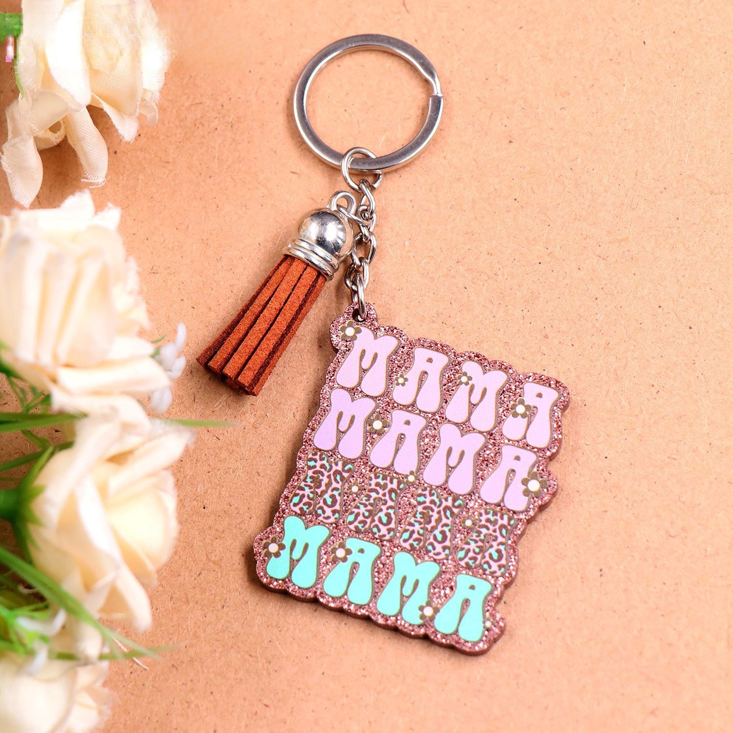 Wholesale Mother's Day Gift Acrylic MAMA Glitter Flower Creative Keychain
