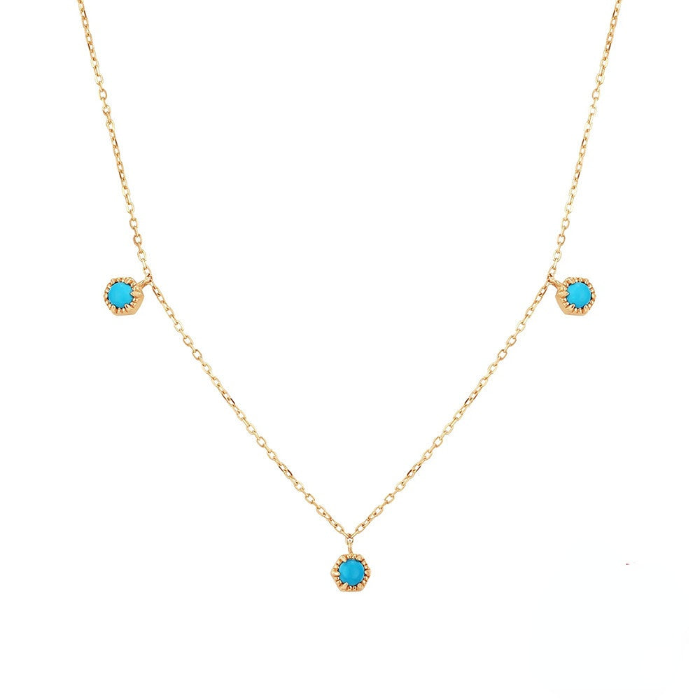 Collar de clavícula con colgante de luna geométrica turquesa plateada al por mayor