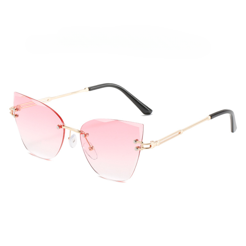 Wholesale PC Cat Eye Rimless Metal Sunglasses