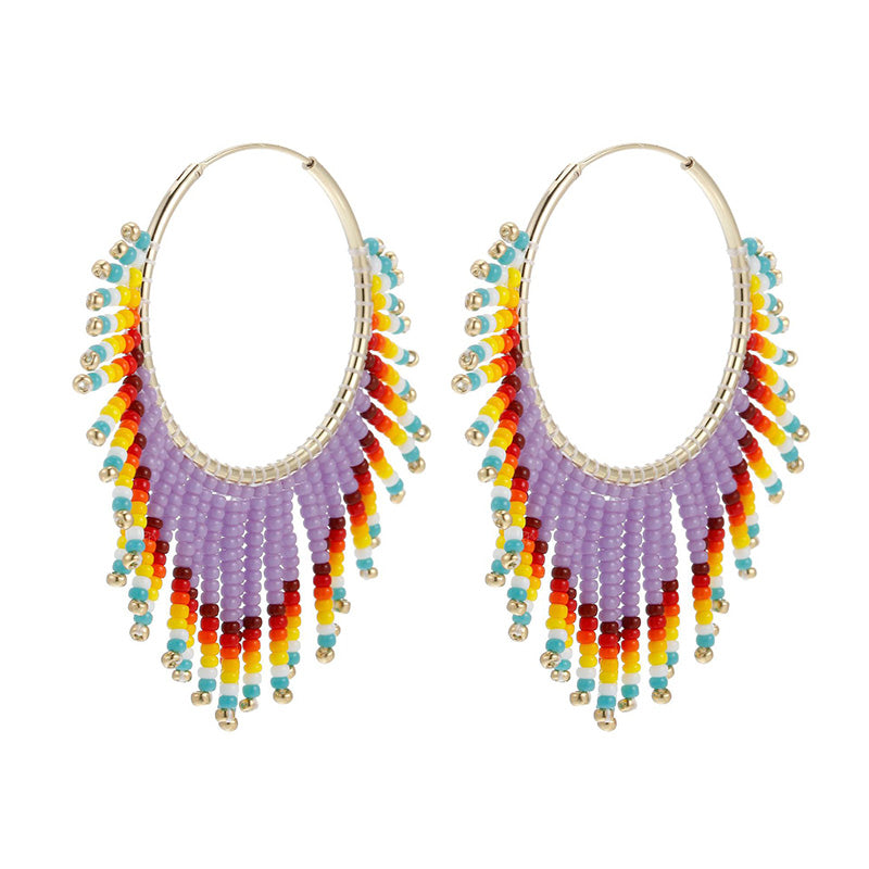 Venta al por mayor Boho Tassel Gradient Bead Pendientes OLY-ES-LC004