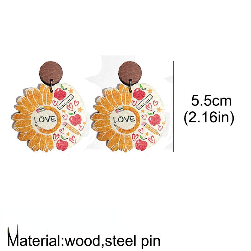 2 parejas al por mayor/paquete Pendientes de madera del día del maestro