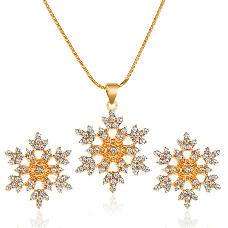 Wholesale Full Diamond Snowflake Alloy Earrings Necklace Set