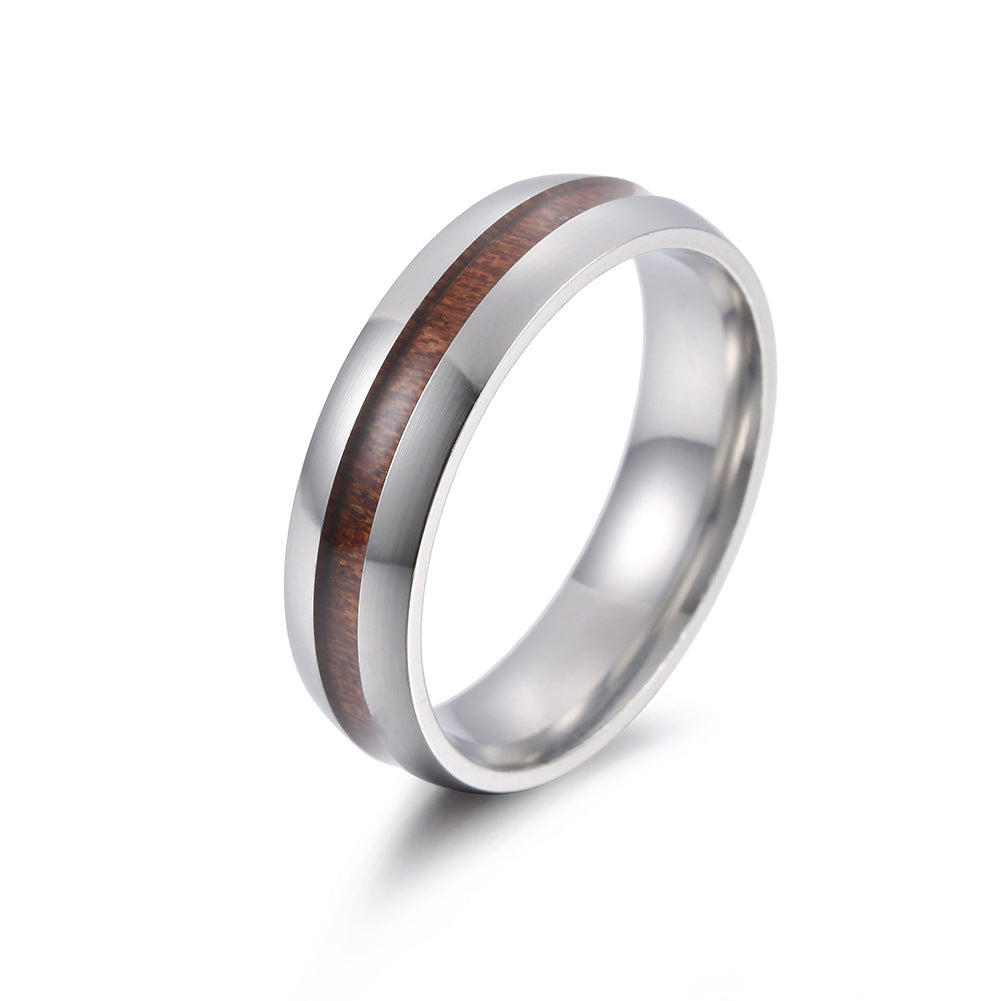 Wholesale Inlaid Acacia Wood Stainless Steel Rings