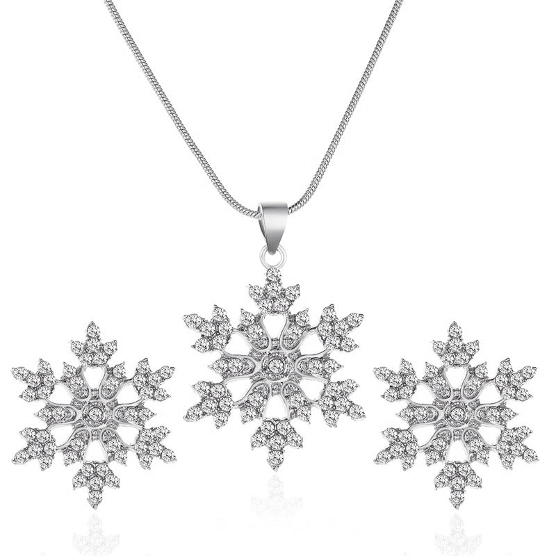 Wholesale Full Diamond Snowflake Alloy Earrings Necklace Set