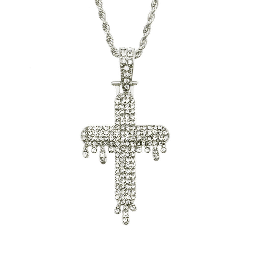 Wholesale Diamond-studded Three-dimensional Drop-shaped Cross Necklace Alloy
