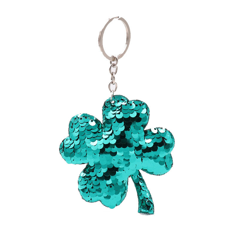 Llavero de trébol de cuatro hojas de lentejuelas de doble cara al por mayor