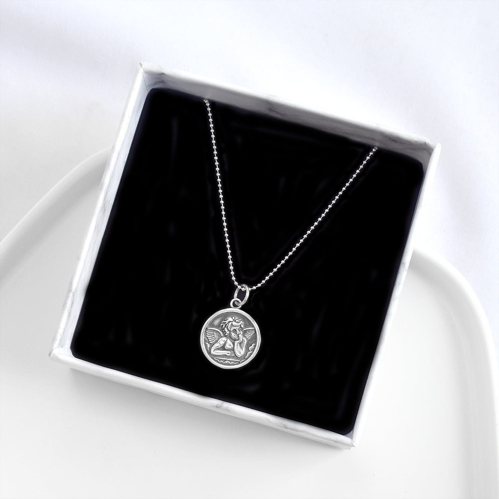 Wholesale Vintage Angel Baby Round Plate 925 Sterling Silver Clavicle Necklace