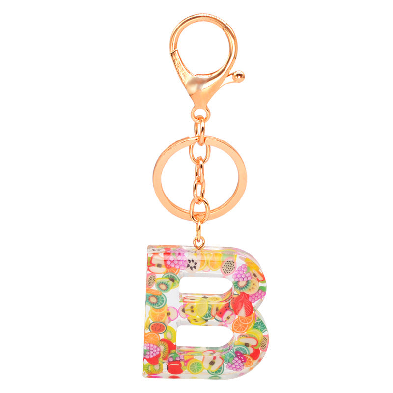 Wholesale English Alphabet Fruit Series AB Epoxy Keychain