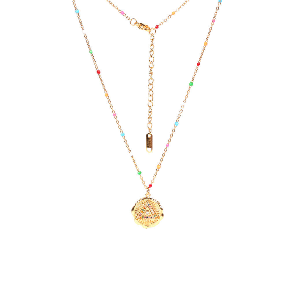 Wholesale Copper Colored Diamond Devil's Eye Round Coin Necklace