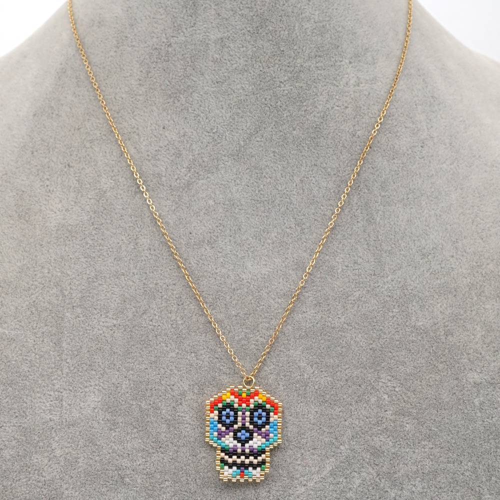 Wholesale Colorful Beaded Skull Necklaces