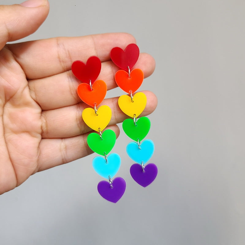 Wholesale Rainbow Hearts Acrylic Earrings