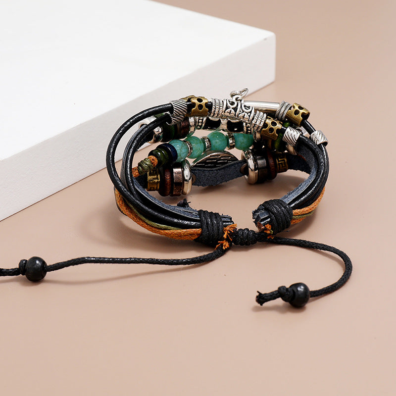 Wholesale Beaded Blue Eyes Leather Bracelet