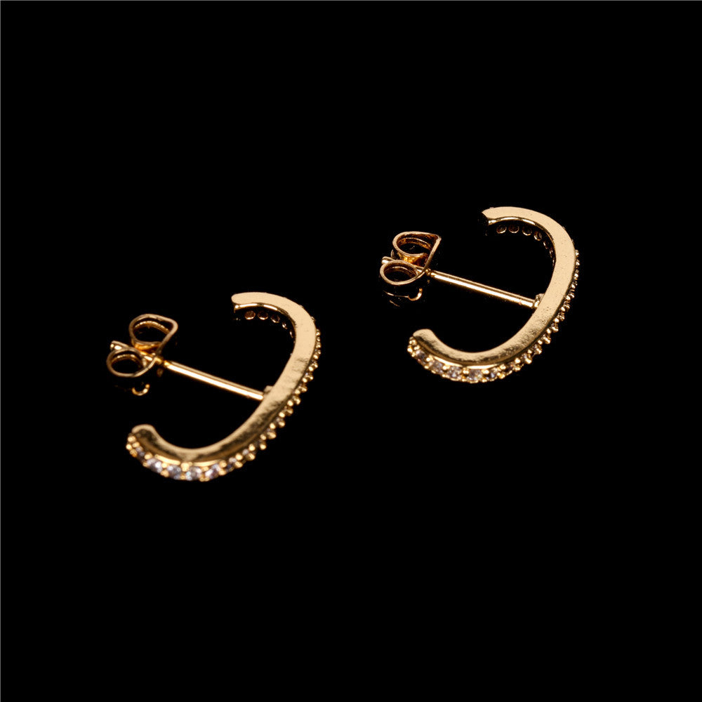 Wholesale Micro Paved C Shape Copper Earrings