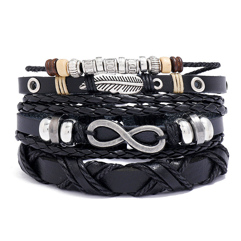 Wholesale Feather Lovers Leather Bracelet Three-Piece Set