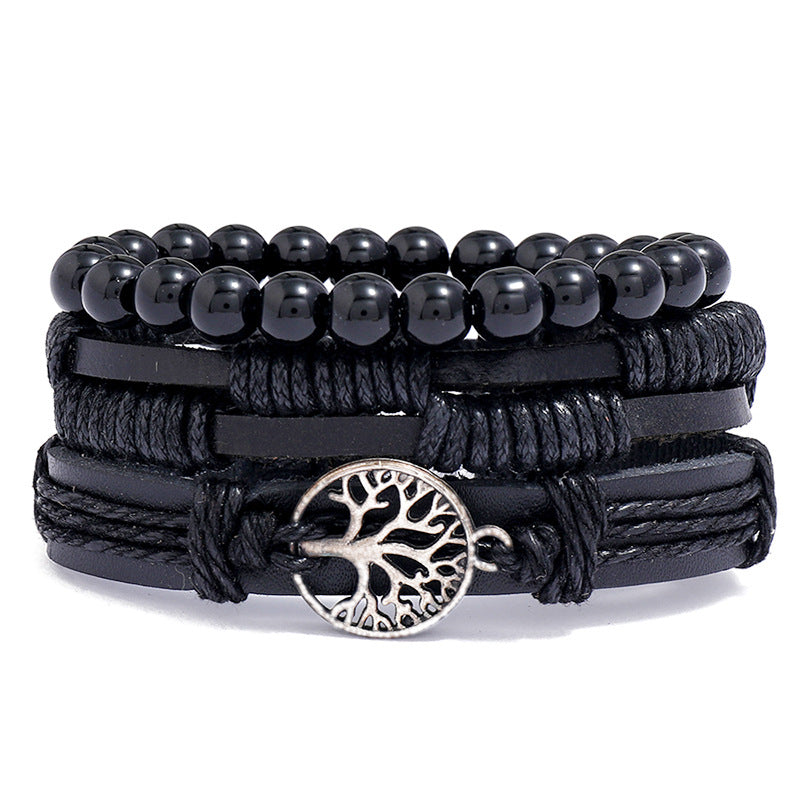 Wholesale Hand Made Vintage Leather Bracelet Three-Piece Set