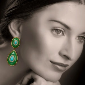 Wholesale Gold Plated Diamond Gems Metal Earrings