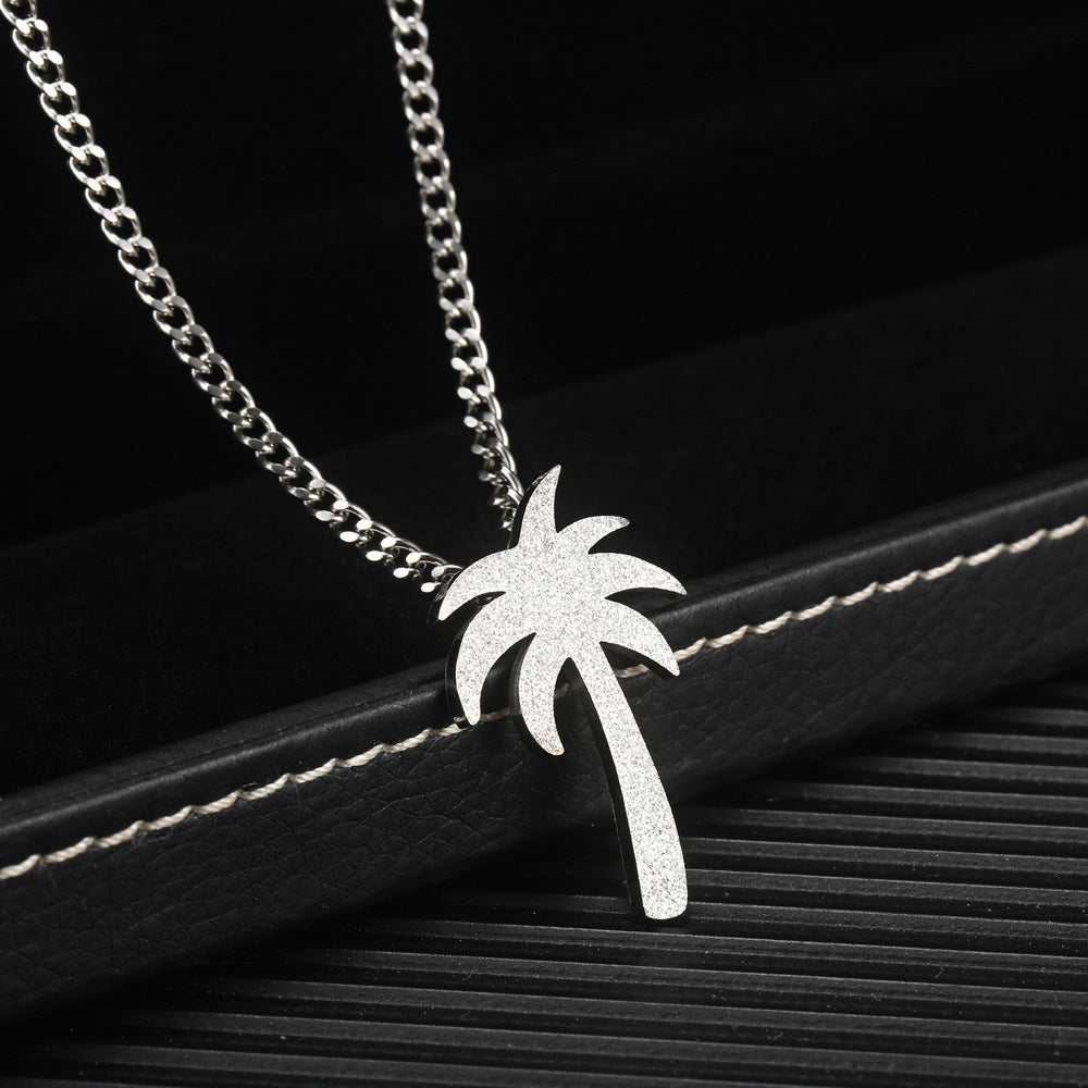 Wholesale Titanium Steel Gold Plated Small Coconut Tree Pendant Necklace