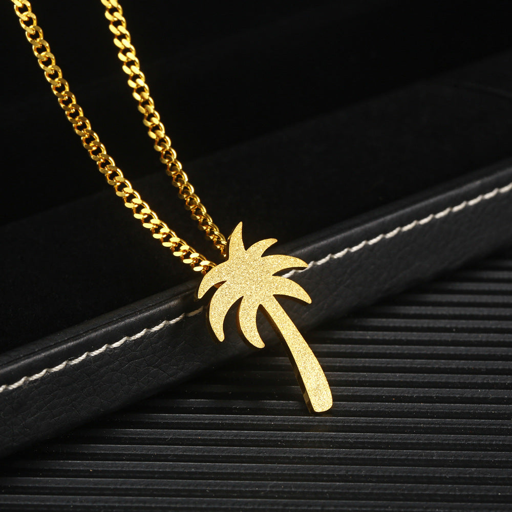 Wholesale Titanium Steel Gold Plated Small Coconut Tree Pendant Necklace