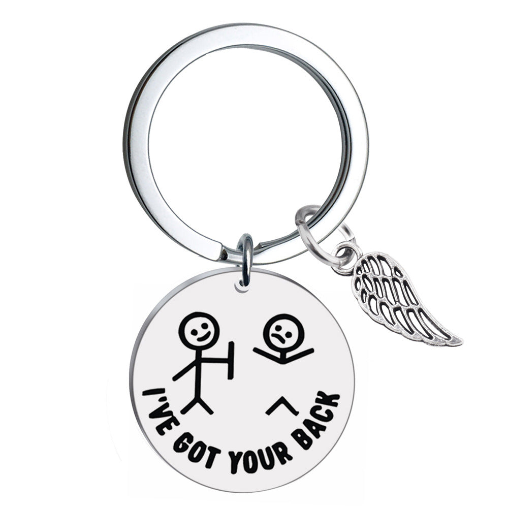 Venta al por mayor de acero inoxidable te apoyo melocotón corazón círculo llavero creativo