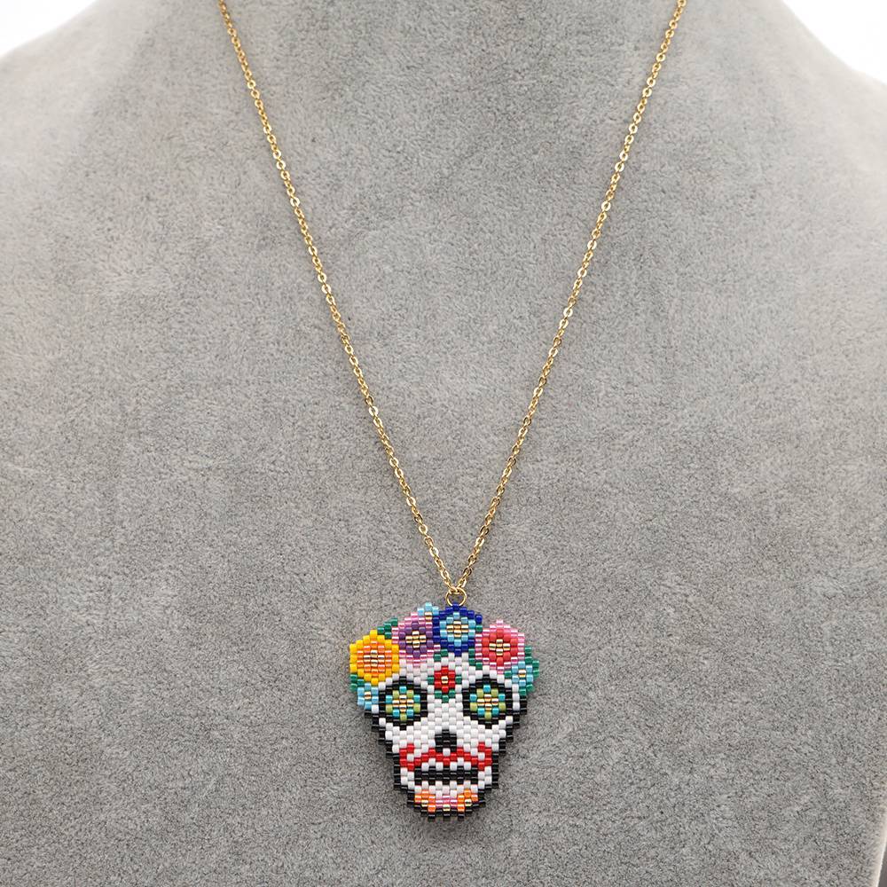 Wholesale Colorful Beaded Skull Necklaces