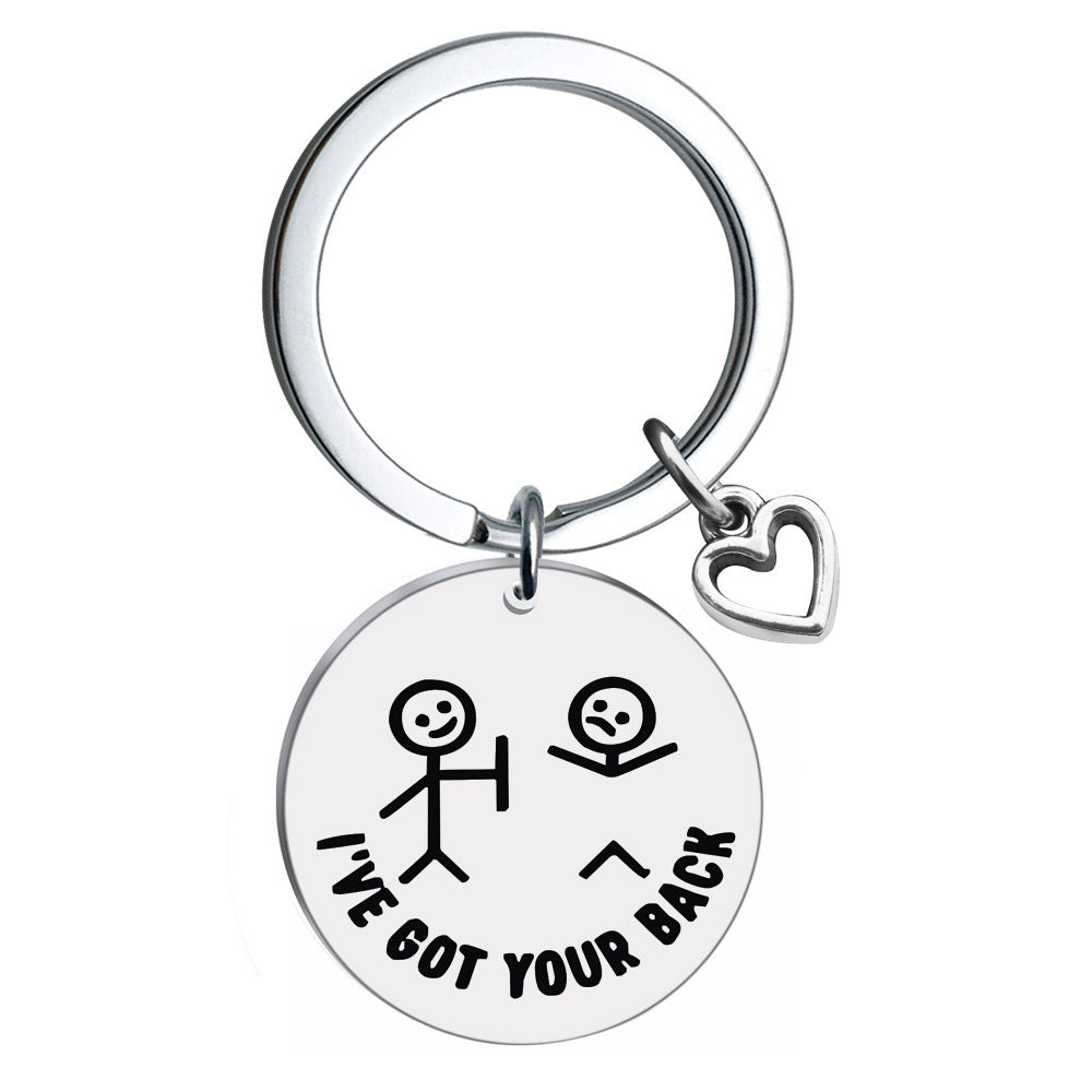 Venta al por mayor de acero inoxidable te apoyo melocotón corazón círculo llavero creativo