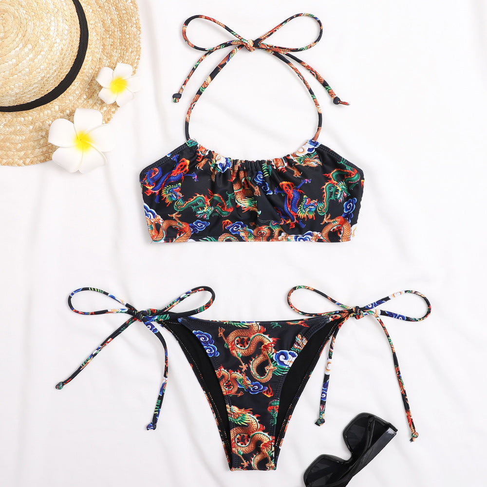 Wholesale Sexy Lace Up Two-piece Polyester Swimwear