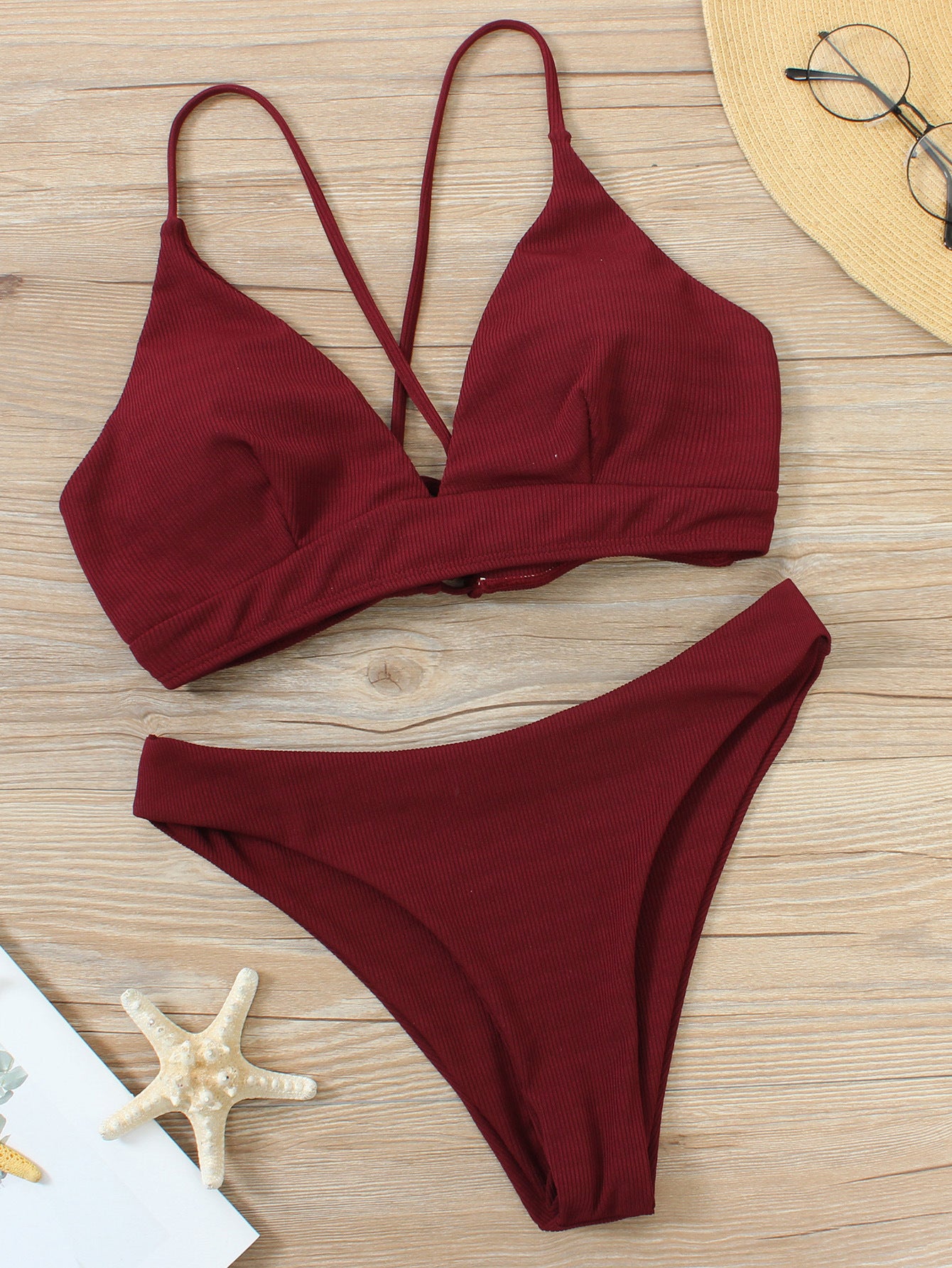 Traje de baño de poliéster de tela de tira de agujero pequeño al por mayor