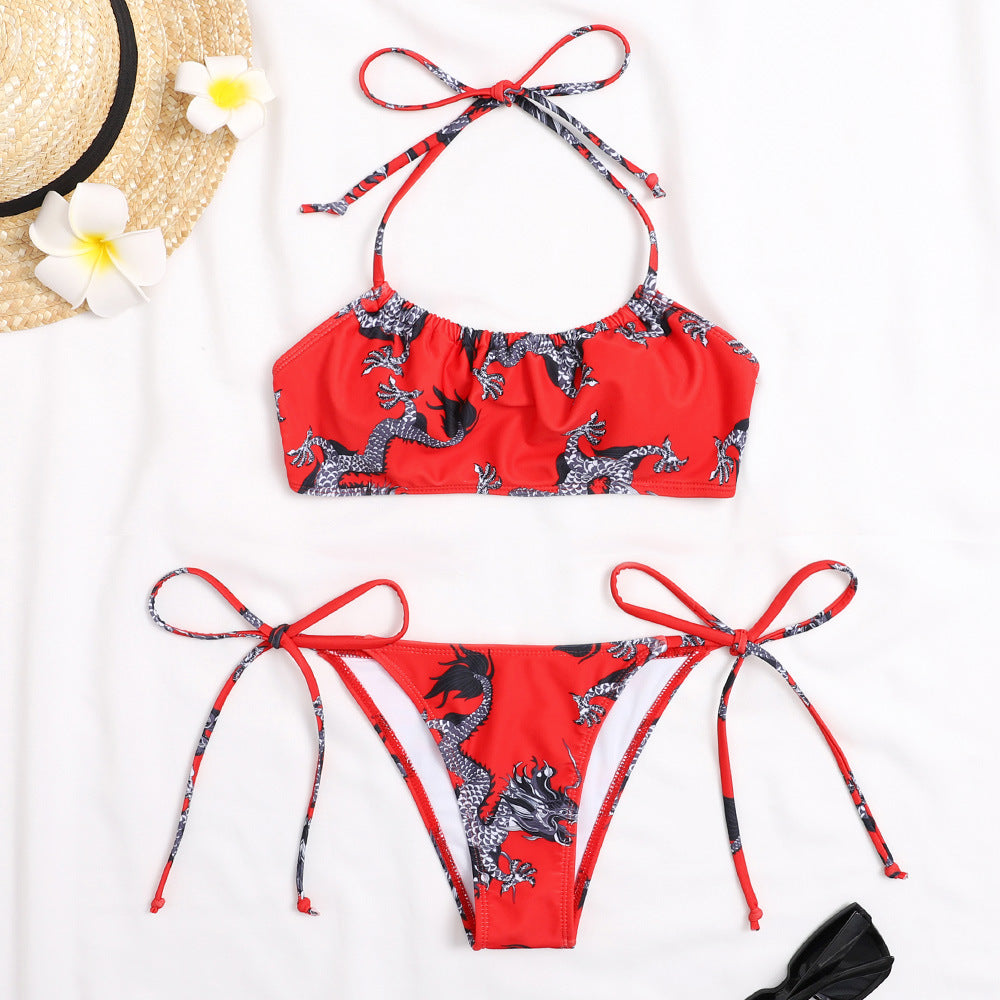 Wholesale Sexy Lace Up Two-piece Polyester Swimwear
