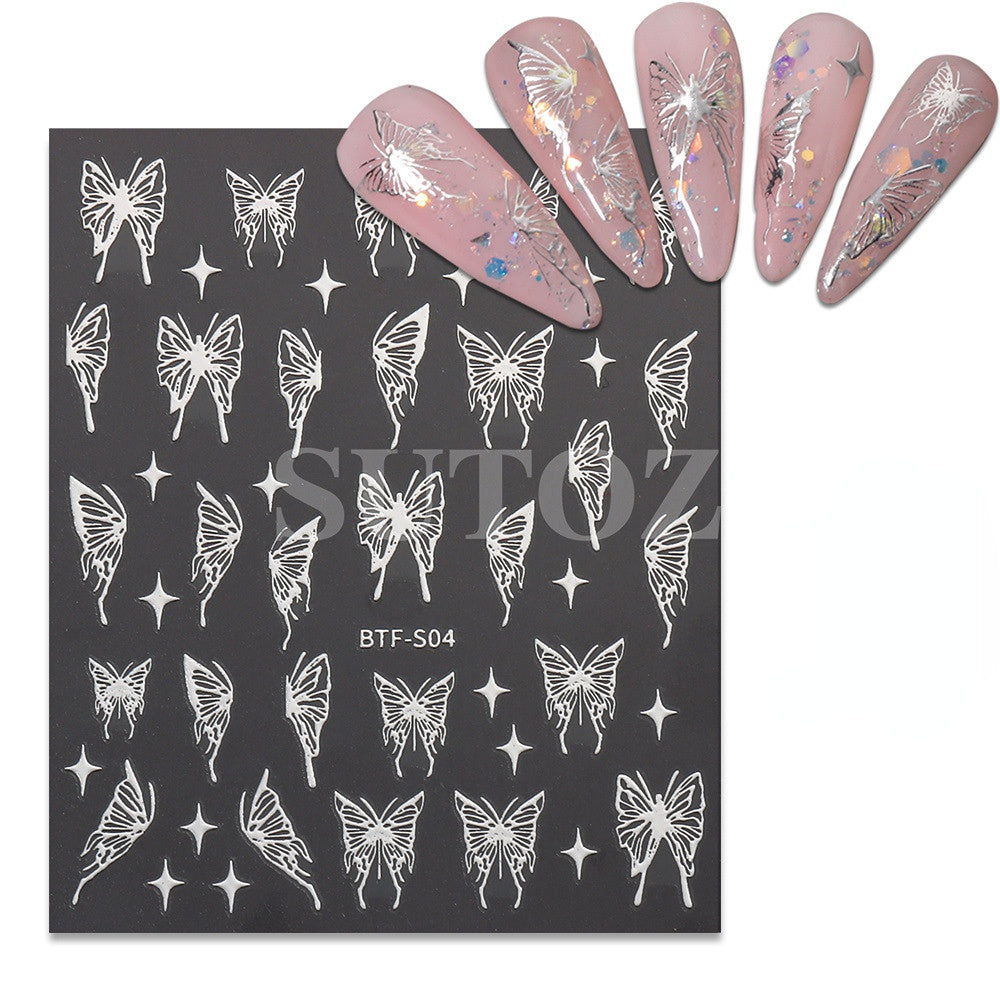 Wholesale Liquid Metal Butterfly Plastic Nail Stickers
