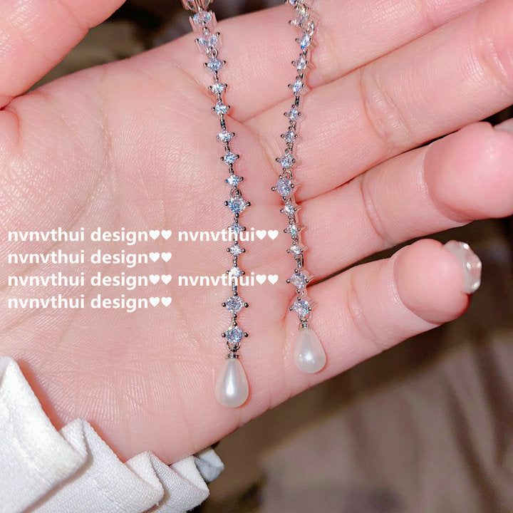 Wholesale Plated 18K Pearl Tassel Earrings Zircon