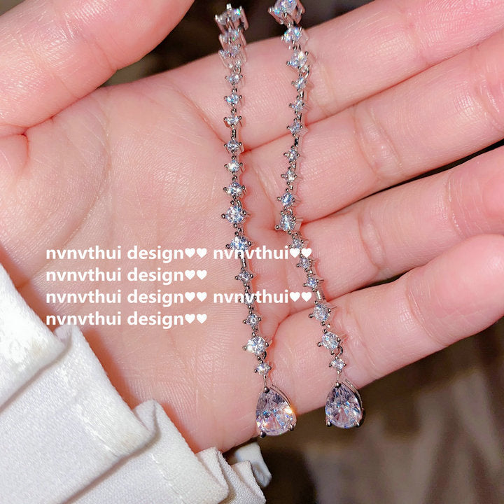 Wholesale Plated 18K Pearl Tassel Earrings Zircon