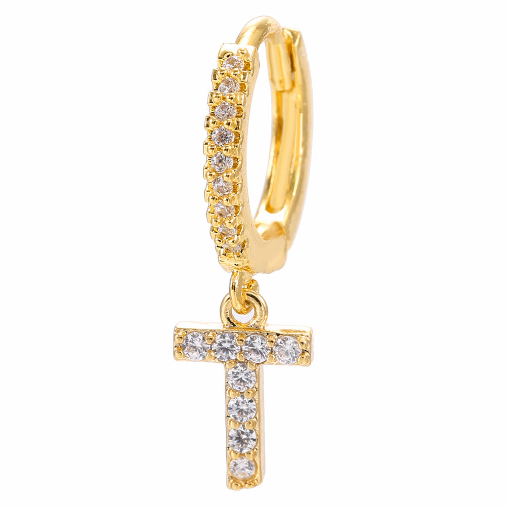 Wholesale English Alphabet Micropaved Zircon Earrings Copper