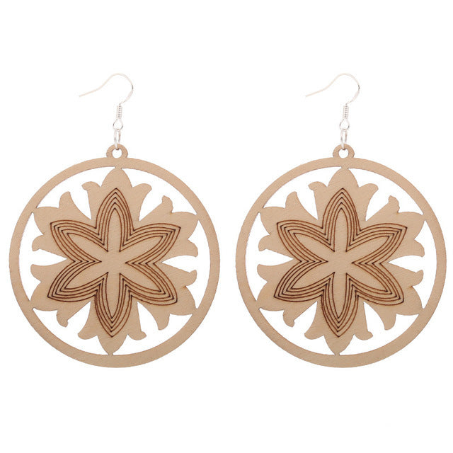 Wholesale Vintage Hollowed Out Wood Earrings