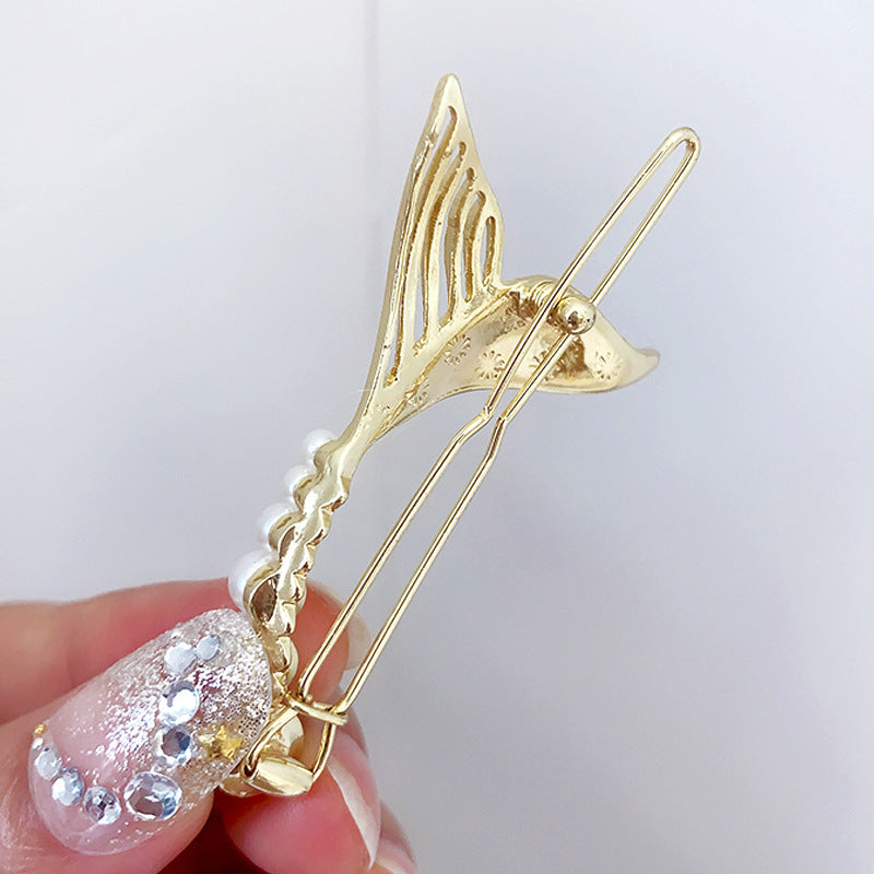 Wholesale Micro-paved Rhinestone Fishtail Colorful Pearl Hair Clip