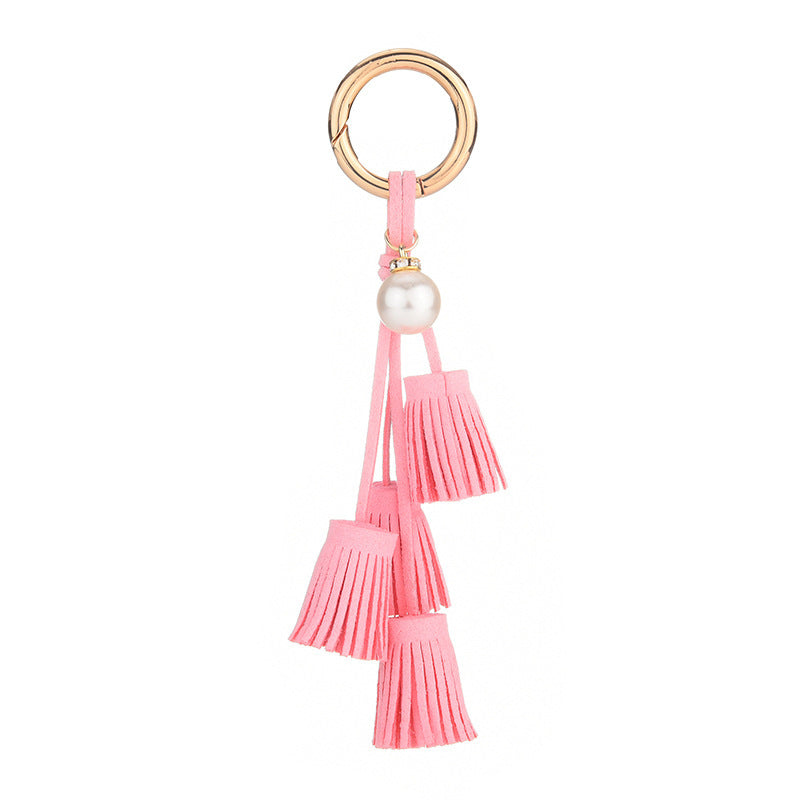 Wholesale Diamond Pearl Leather Tassel Keychain