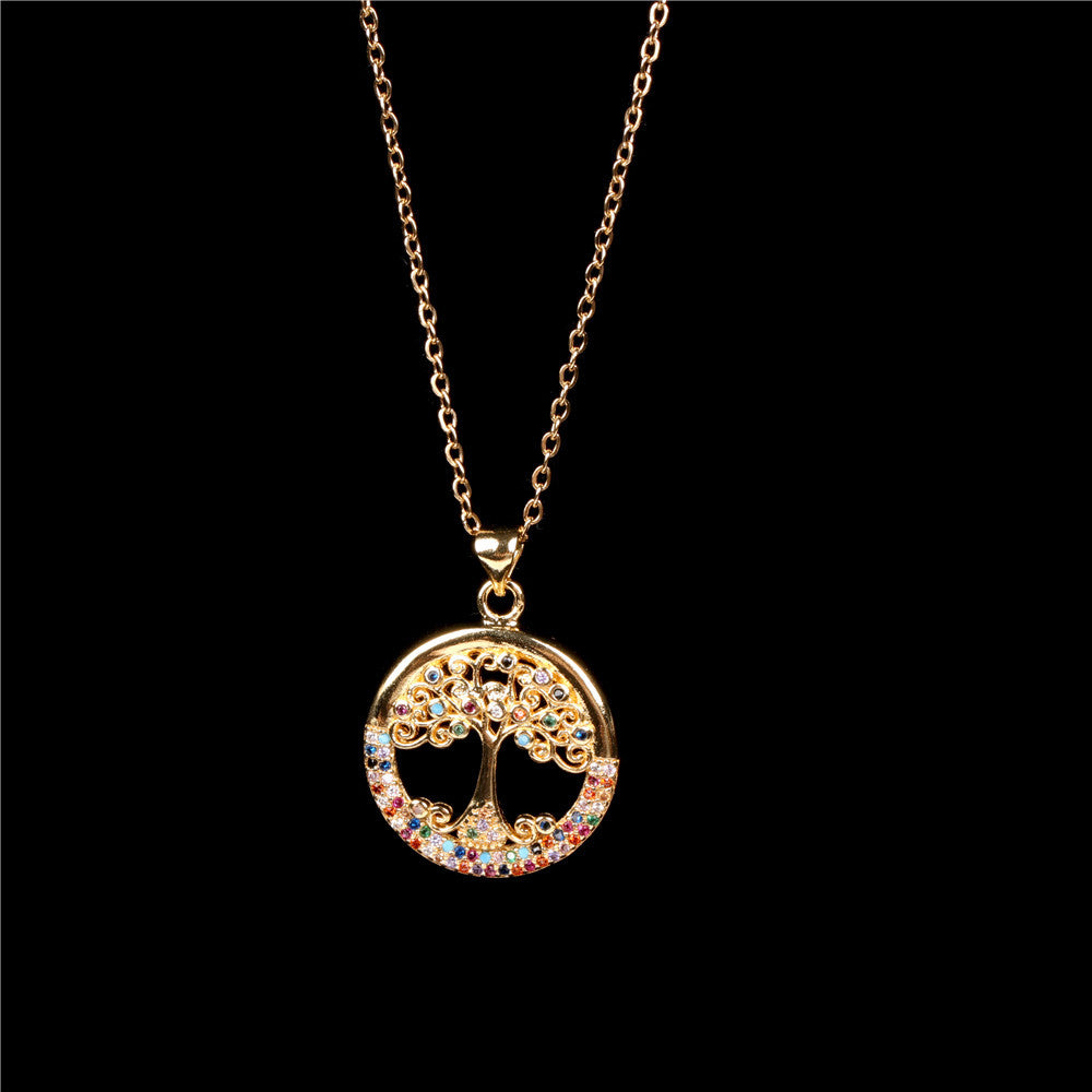 Wholesale Copper Colorful Tree of Life Pendant Necklace