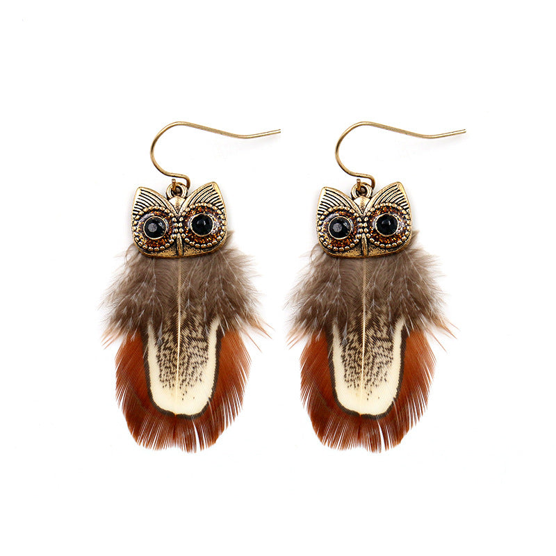 Pendientes De Aleación De Plumas De Búho Bohemio al por mayor