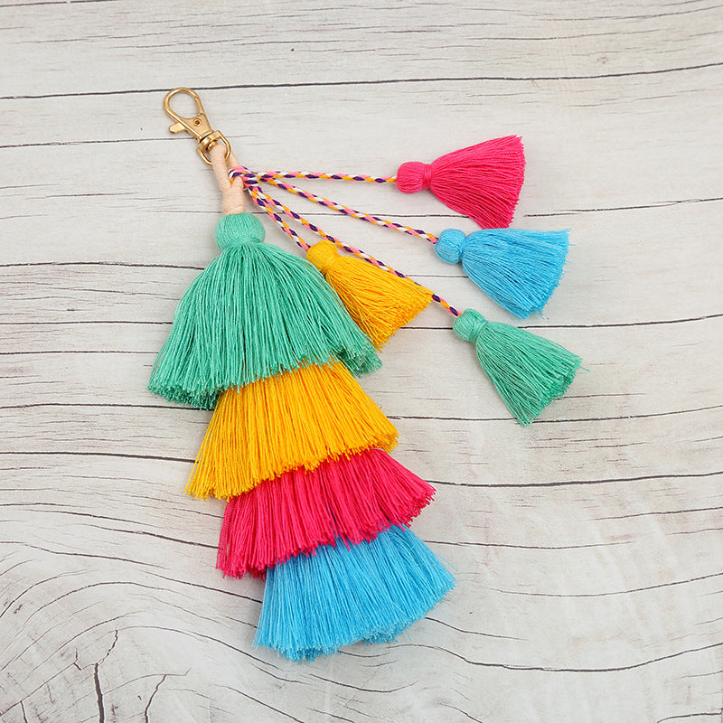 Wholesale Braided Colorful Tassel Pendant Alloy Keychain