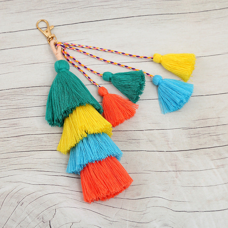 Wholesale Braided Colorful Tassel Pendant Alloy Keychain