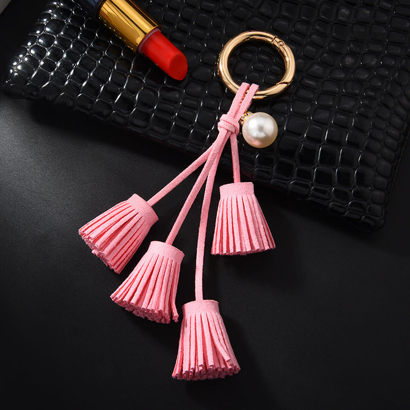 Wholesale Diamond Pearl Leather Tassel Keychain