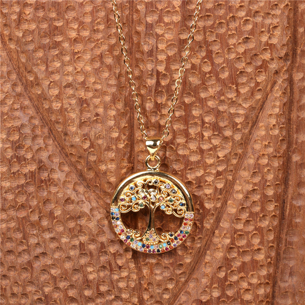 Wholesale Copper Colorful Tree of Life Pendant Necklace