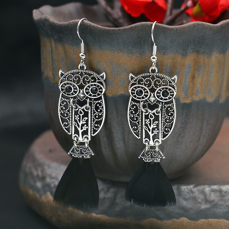 Pendientes De Aleación De Plumas De Búho Bohemio al por mayor