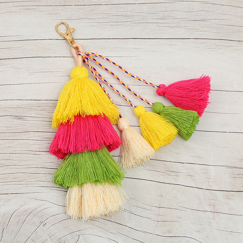 Wholesale Braided Colorful Tassel Pendant Alloy Keychain